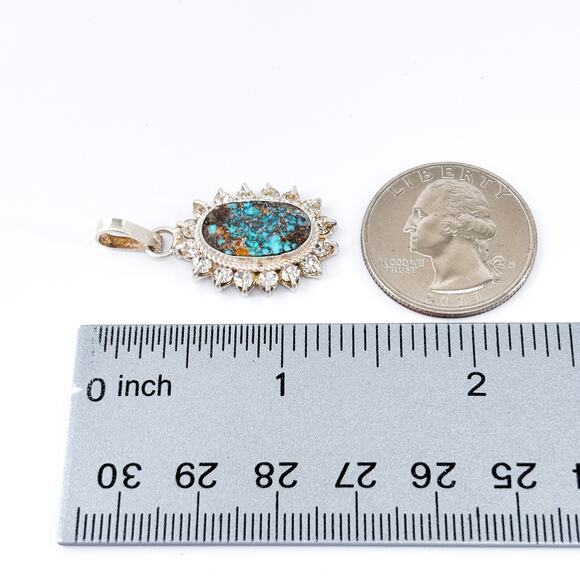 Vintage Sterling Silver 950 Turquoise Cubic Zirconia Pendant - Picture 7 of 7